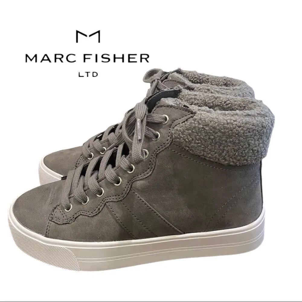 NEW Marc Fisher Women's Dapyr Grey Sherpa High Top Sneakers